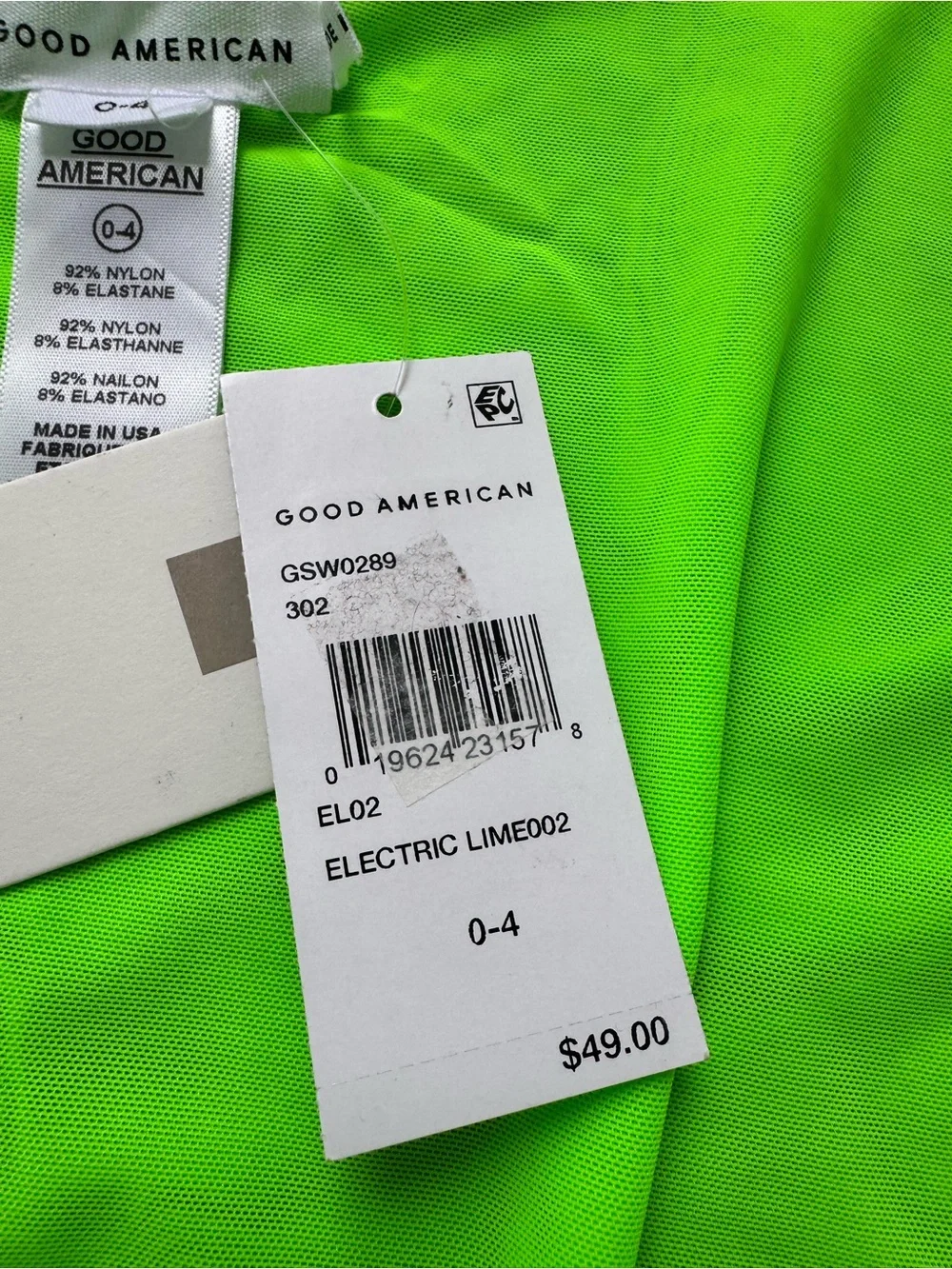 Good American Electric Lime Mesh Sarong Swim Cover Up Size 0-4 NWT